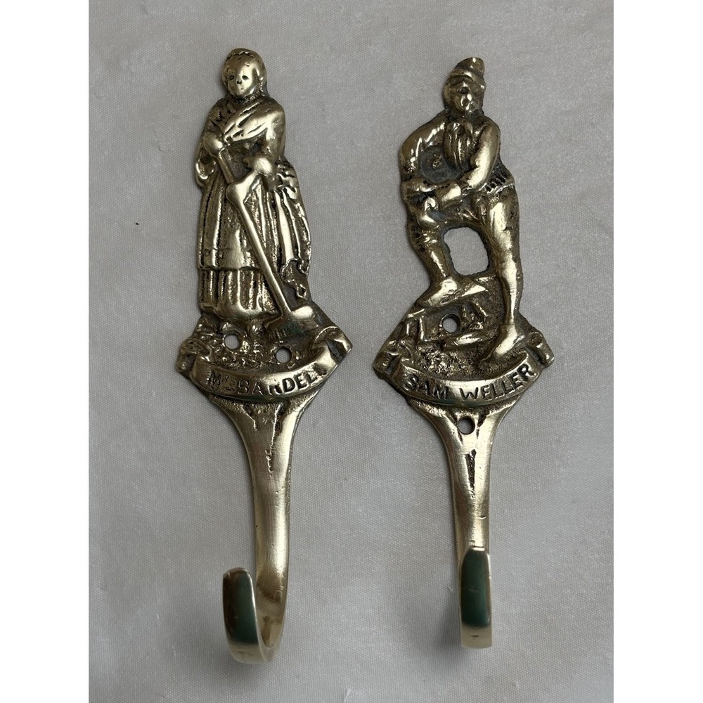 Two Antique Brass Wall Hooks Depicting Dickens Characters - The Pickwick Papers